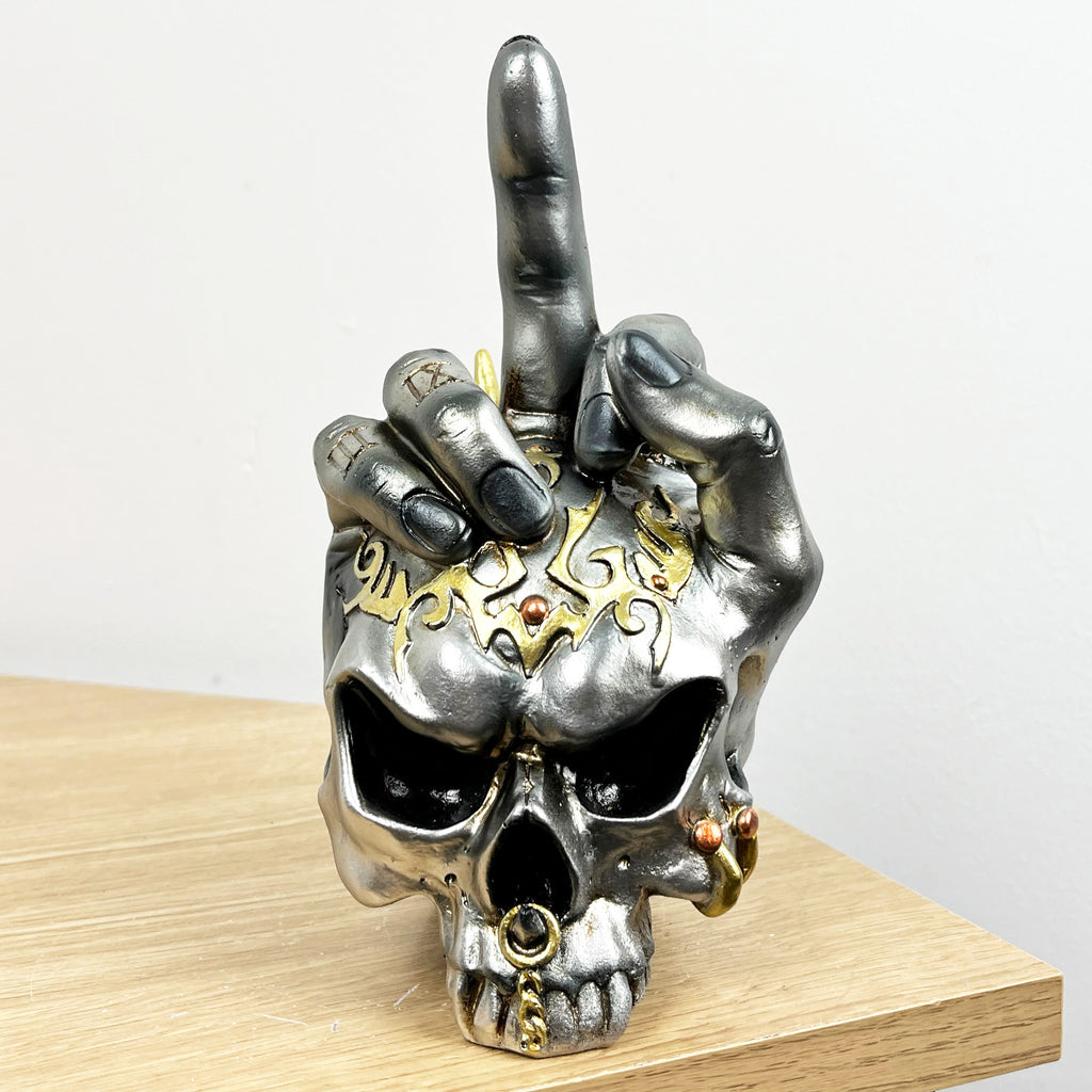 18.5cm Middle Finger Skull Ornament – Resin