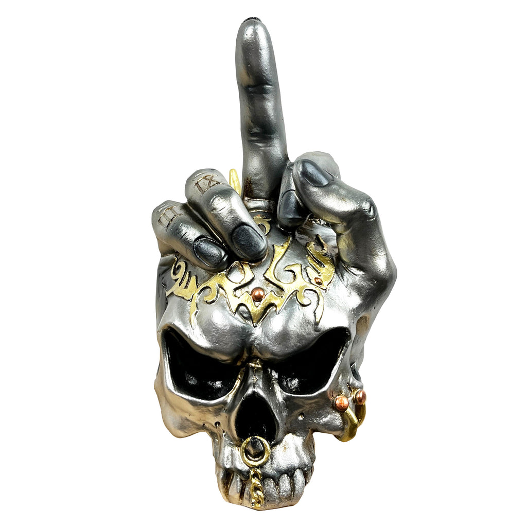 18.5cm Middle Finger Skull Ornament – Resin