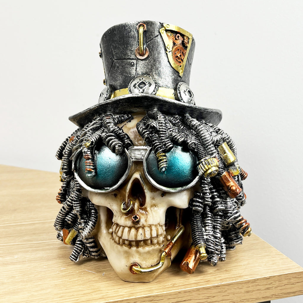 17.5cm Steampunk Dreadlocks Skull Ornament – Resin