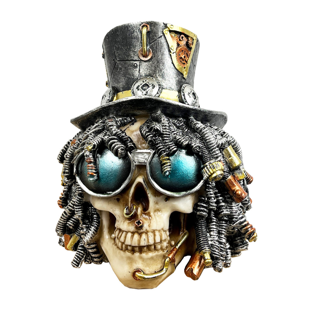 17.5cm Steampunk Dreadlocks Skull Ornament – Resin