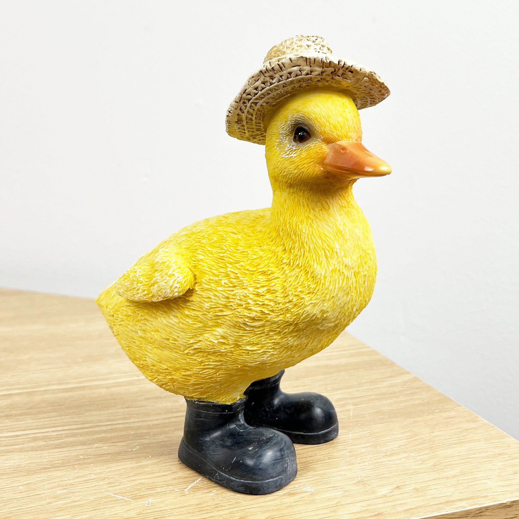 15cm Yellow Straw Hat Duck in Boots Ornament - Resin