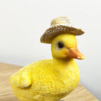 15cm Yellow Straw Hat Duck in Boots Ornament - Resin