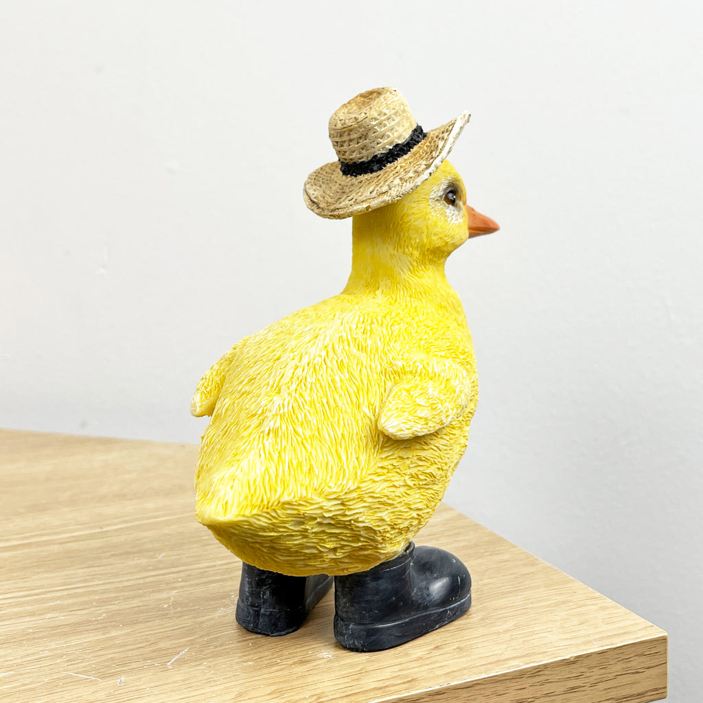 15cm Yellow Straw Hat Duck in Boots Ornament - Resin