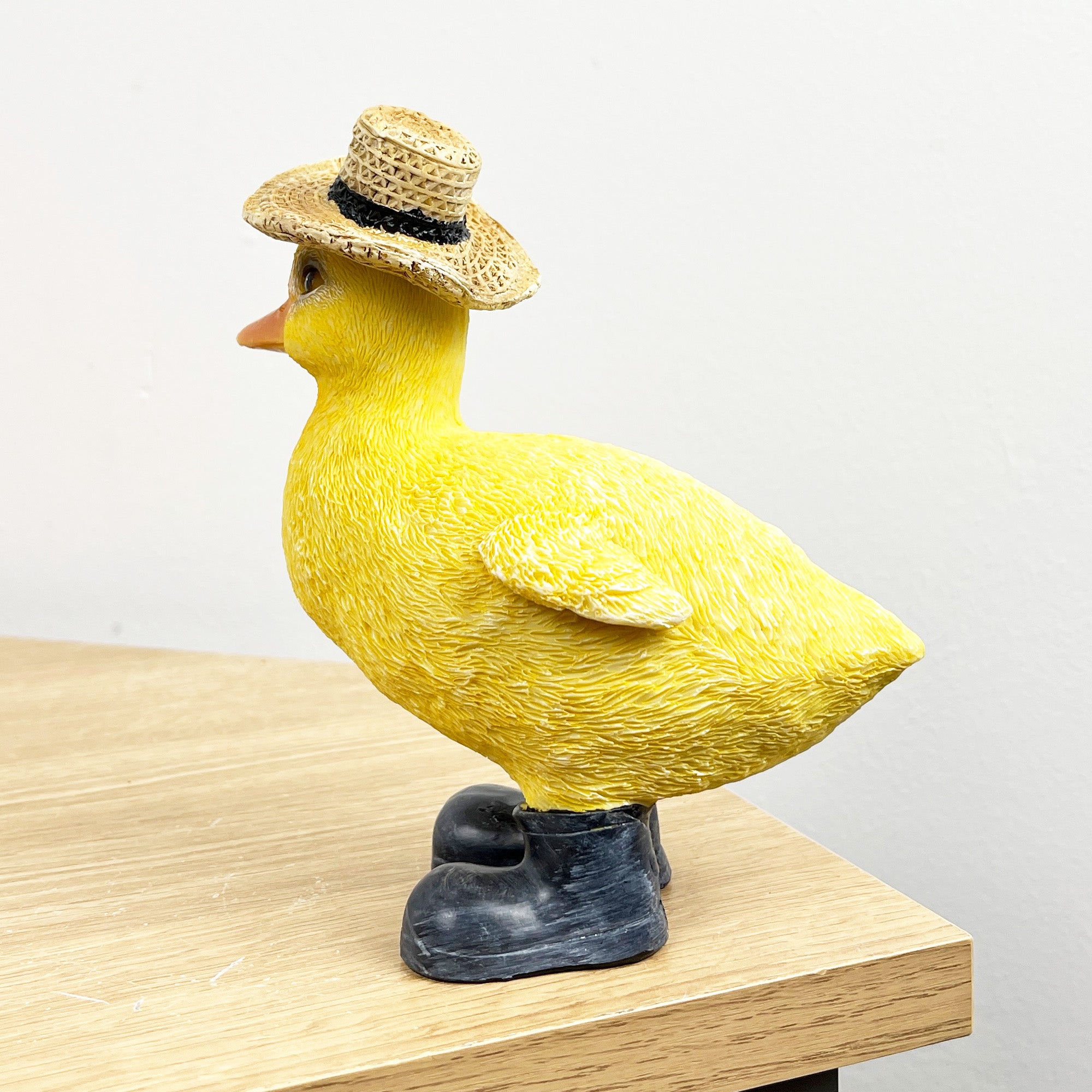 15cm Yellow Straw Hat Duck in Boots Ornament - Resin