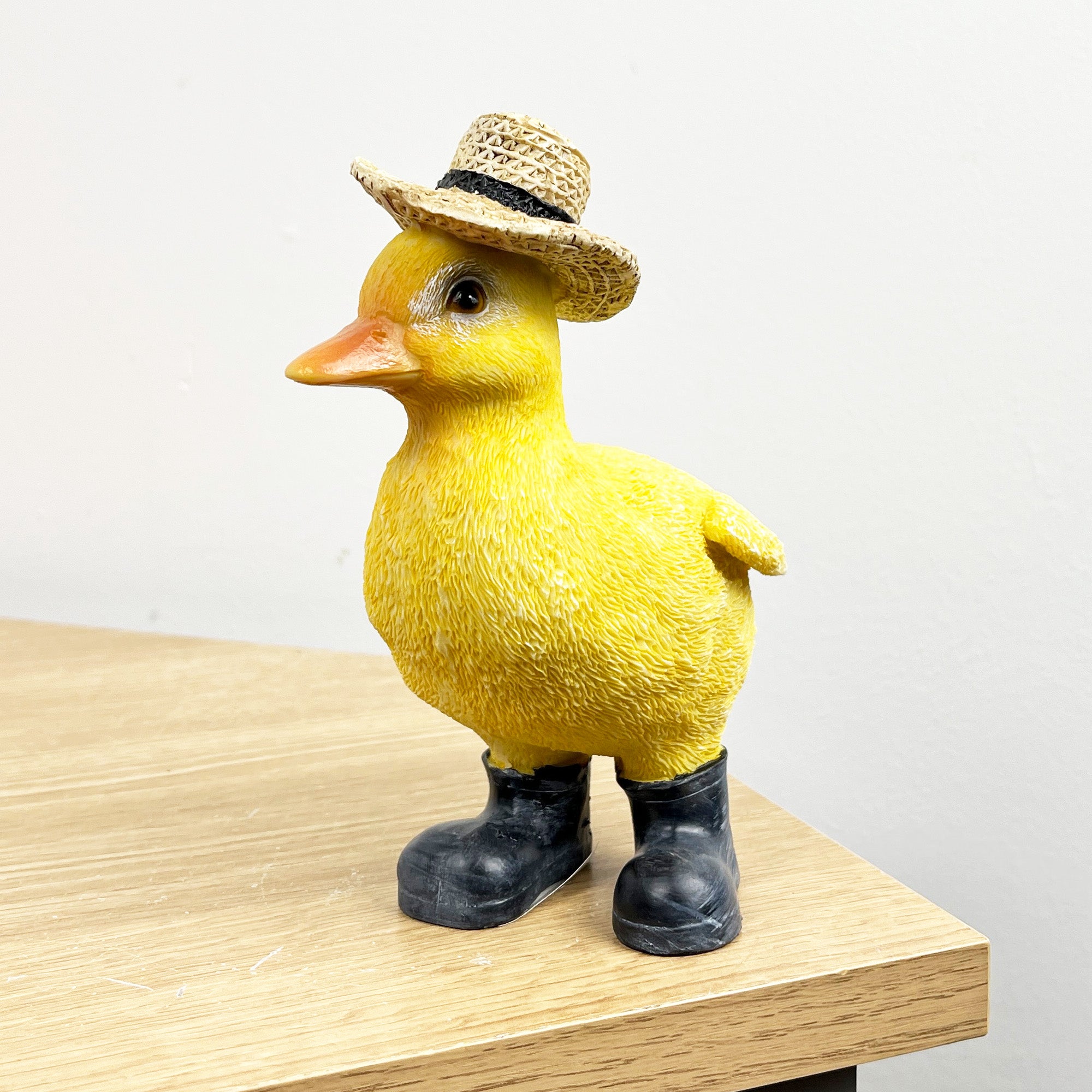 15cm Yellow Straw Hat Duck in Boots Ornament - Resin