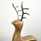 29.5cm Tall Sitting Wooden Stag / Reindeer Ornament - Wood
