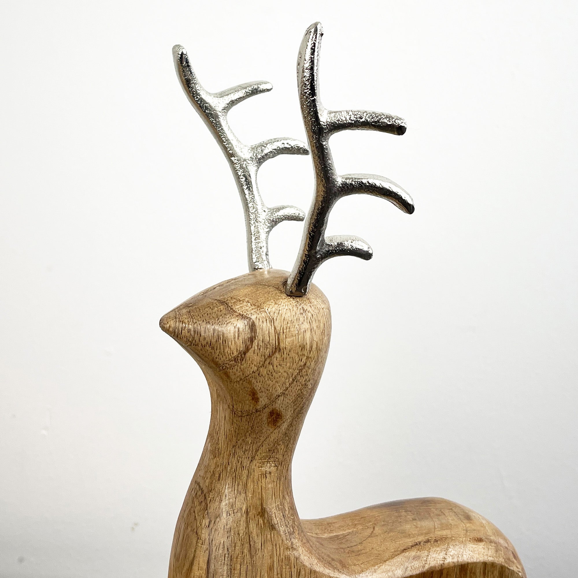 29.5cm Tall Sitting Wooden Stag / Reindeer Ornament - Wood
