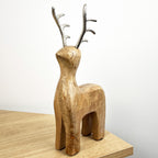 29.5cm Tall Sitting Wooden Stag / Reindeer Ornament - Wood