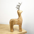 29.5cm Tall Sitting Wooden Stag / Reindeer Ornament - Wood