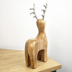29.5cm Tall Sitting Wooden Stag / Reindeer Ornament - Wood