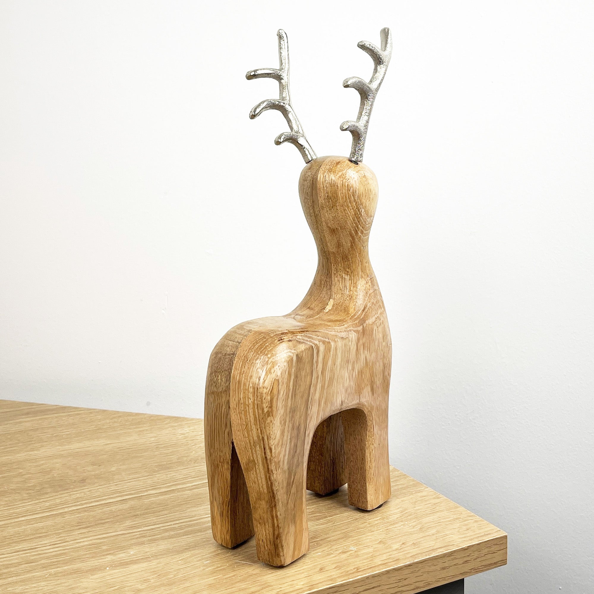29.5cm Tall Sitting Wooden Stag / Reindeer Ornament - Wood