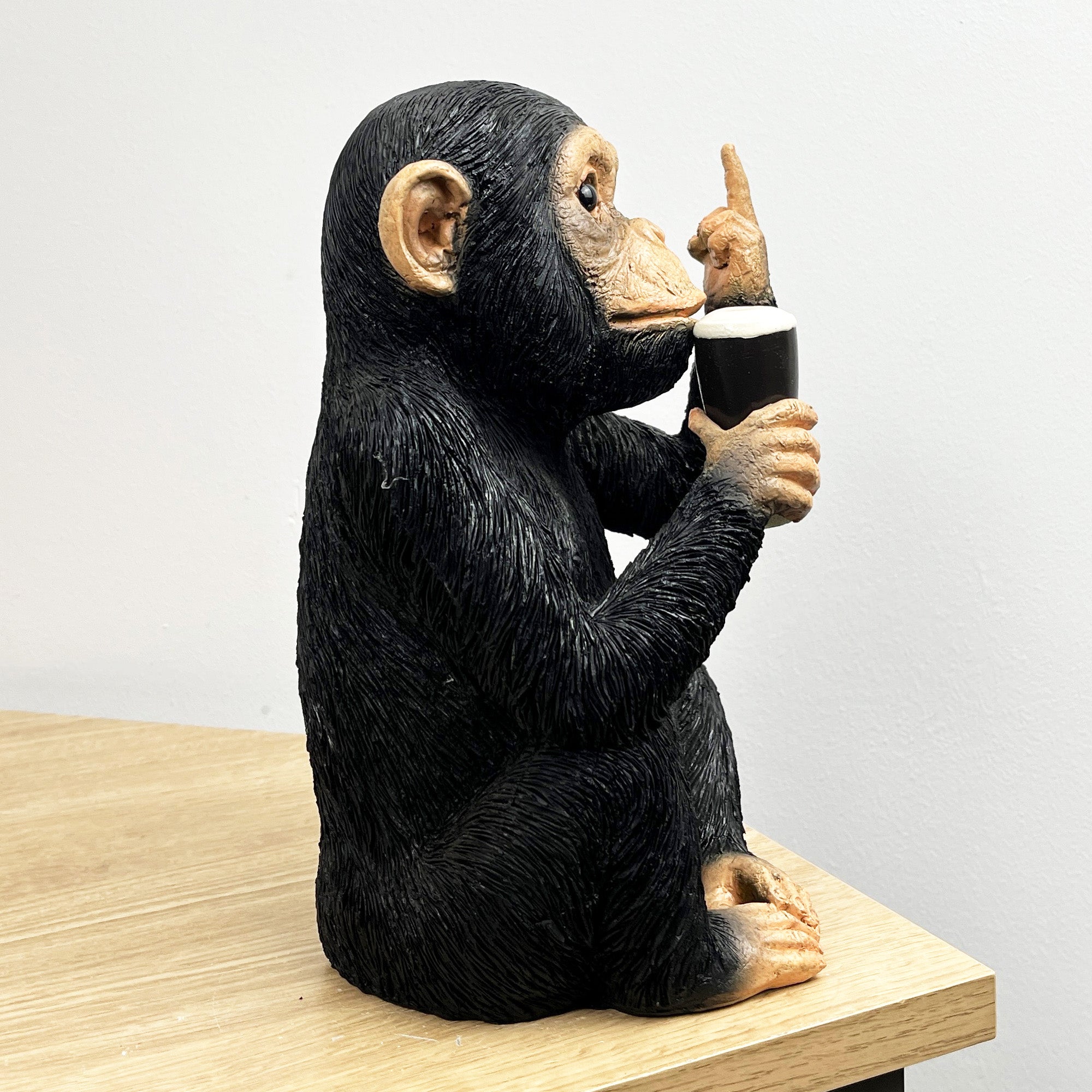 24cm Monkey with Middle Finger Holding a Pint of Beer Ornament – Resin