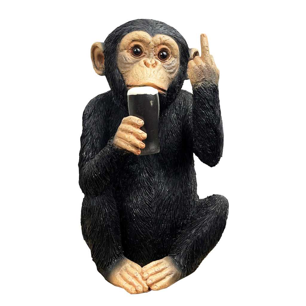 24cm Monkey with Middle Finger Holding a Pint of Beer Ornament – Resin