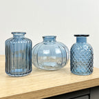 3 Piece Blue Glass Bud Vase Set - Mix #2