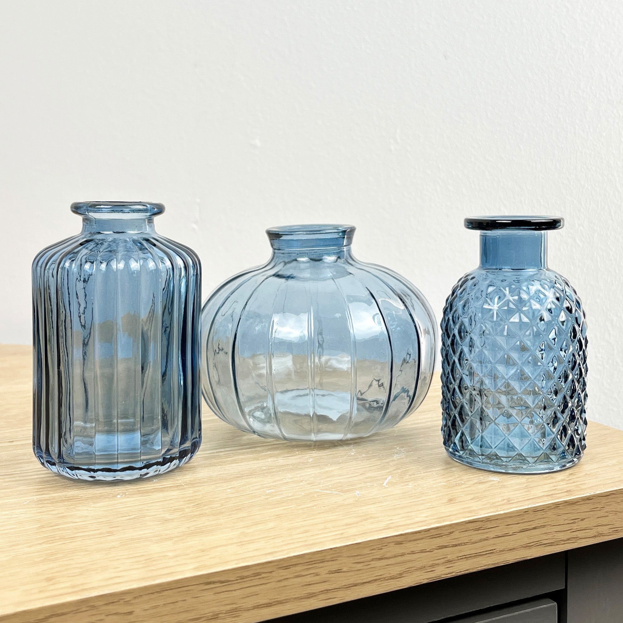 3 Piece Blue Glass Bud Vase Set - Mix #2