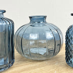 3 Piece Blue Glass Bud Vase Set - Mix #2