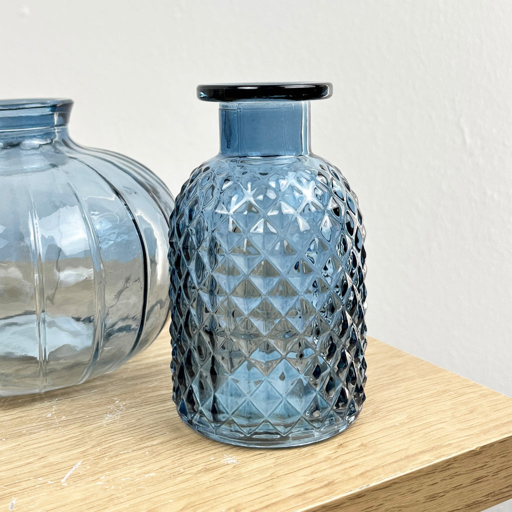 3 Piece Blue Glass Bud Vase Set - Mix #2