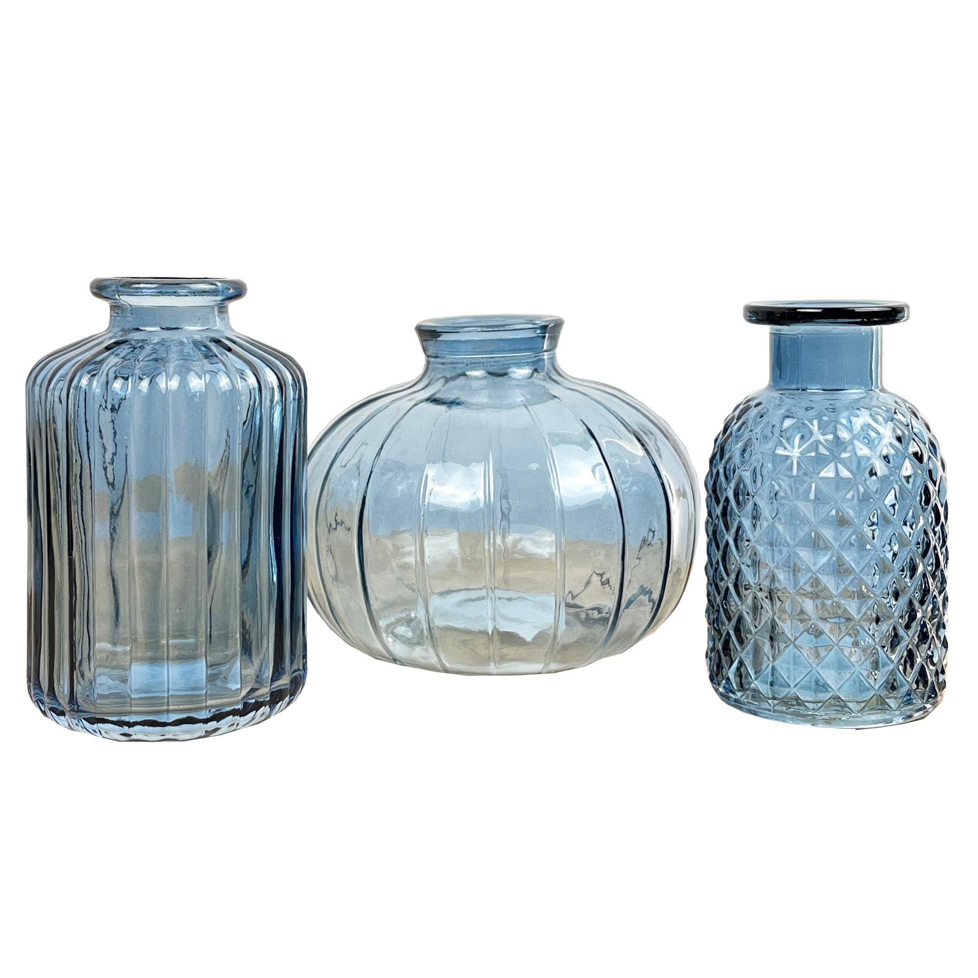 3 Piece Blue Glass Bud Vase Set - Mix #2