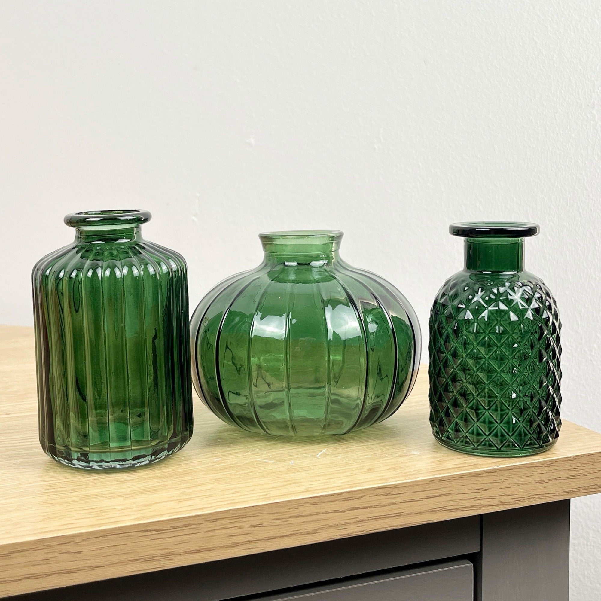 3 Piece Green Glass Bud Vase Set - Mix #2