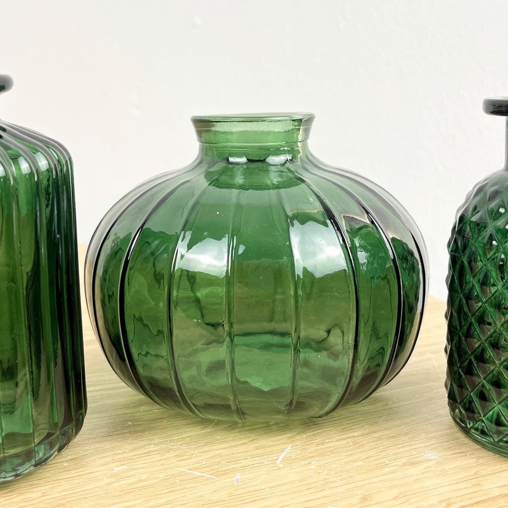 3 Piece Green Glass Bud Vase Set - Mix #2