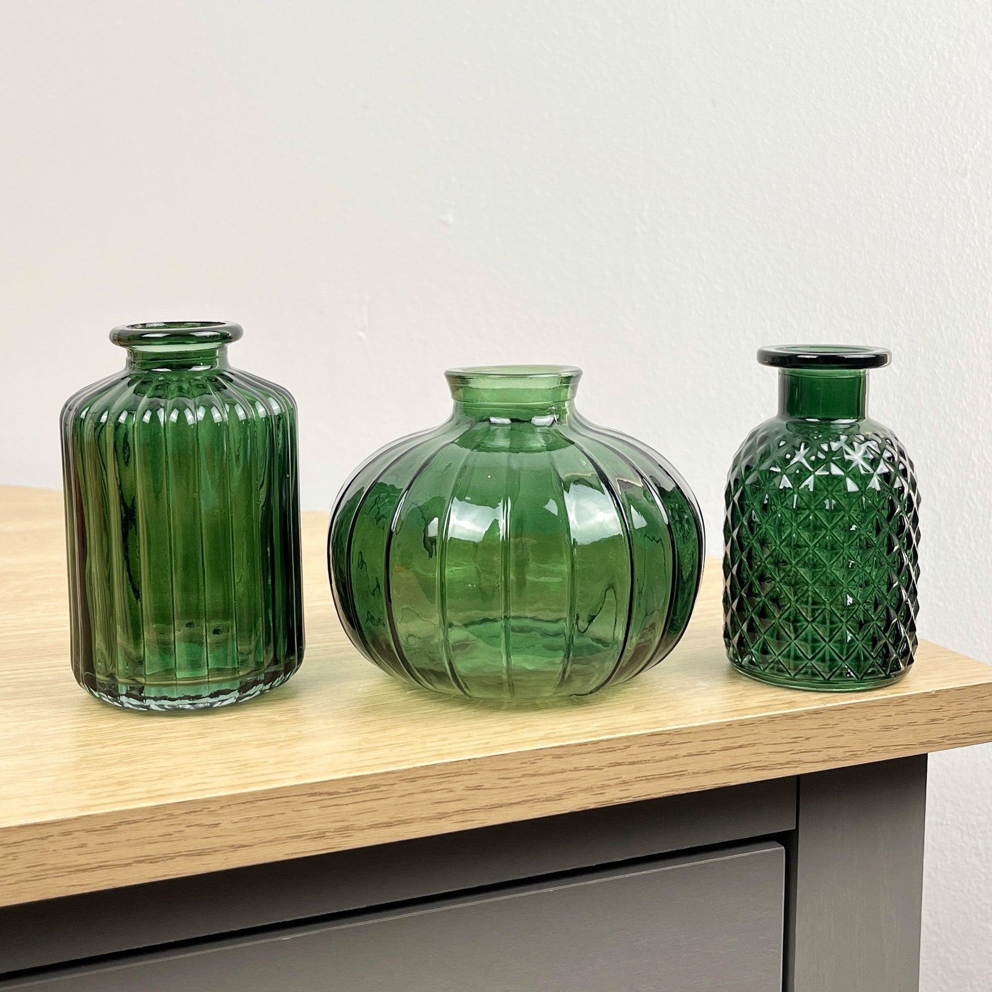 3 Piece Green Glass Bud Vase Set - Mix #2