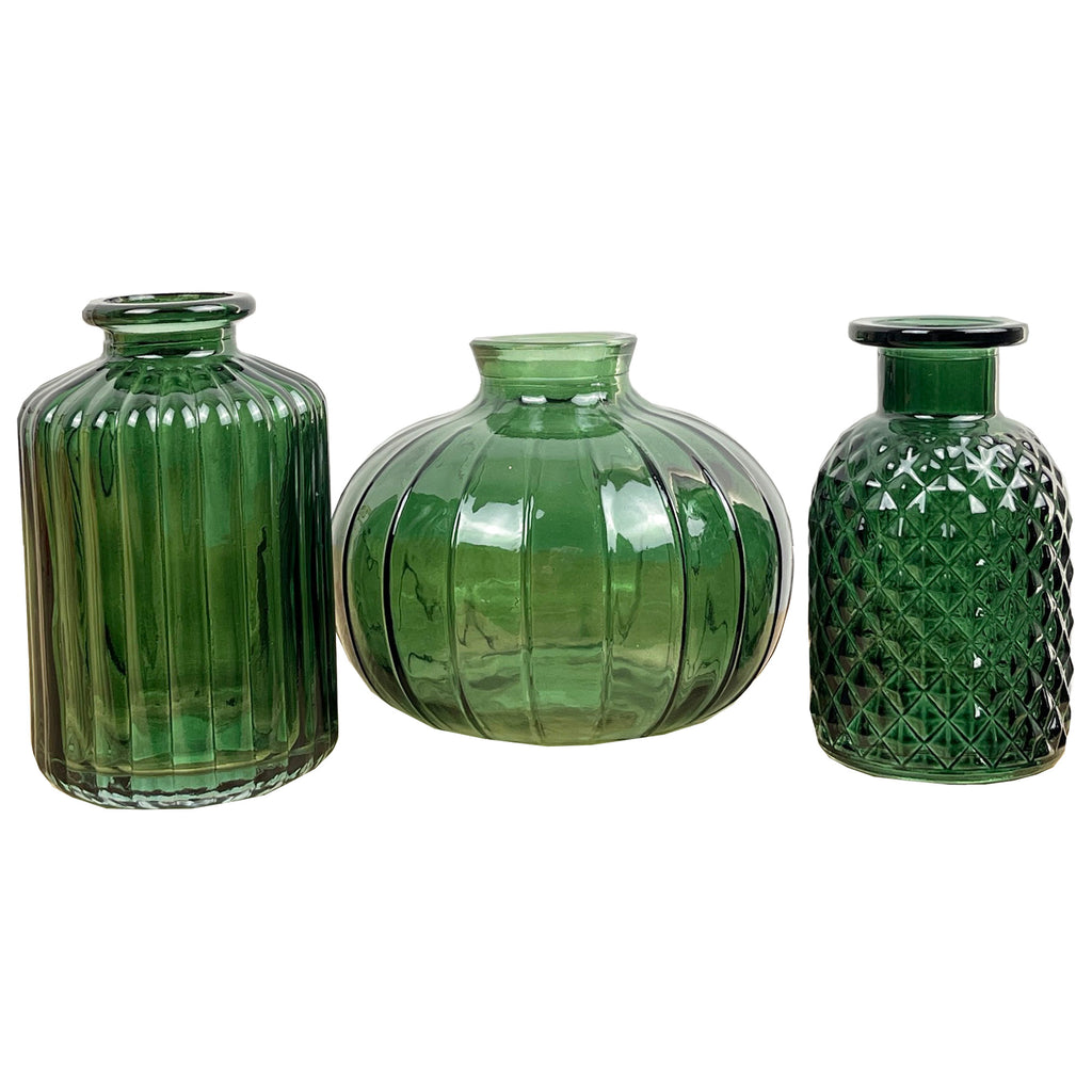 3 Piece Green Glass Bud Vase Set - Mix #2