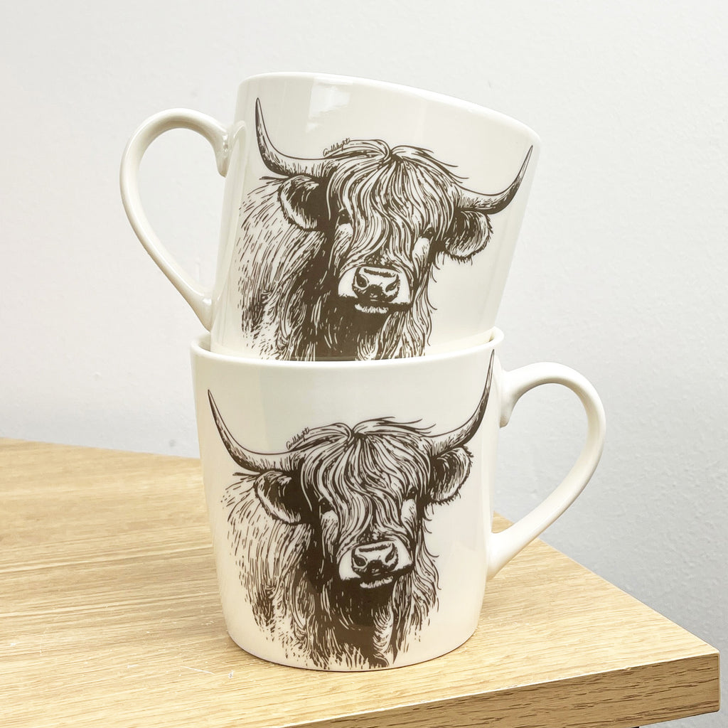 2 x 350ml Highland Cow Ceramic Mugs
