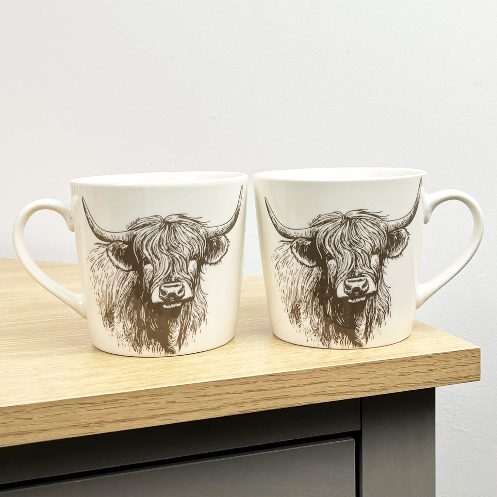 2 x 350ml Highland Cow Ceramic Mugs