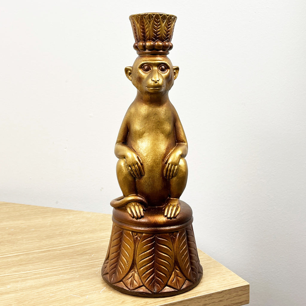24cm Gold Monkey Candle Stick Holder - Resin