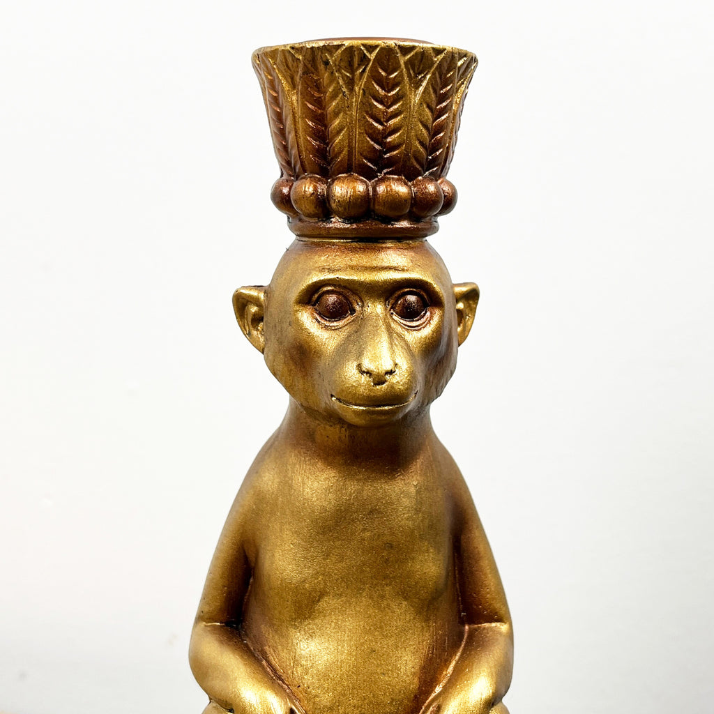 24cm Gold Monkey Candle Stick Holder - Resin