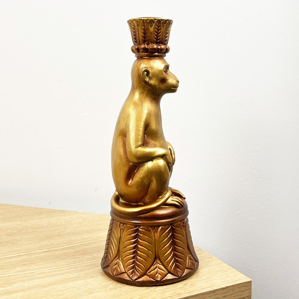 24cm Gold Monkey Candle Stick Holder - Resin