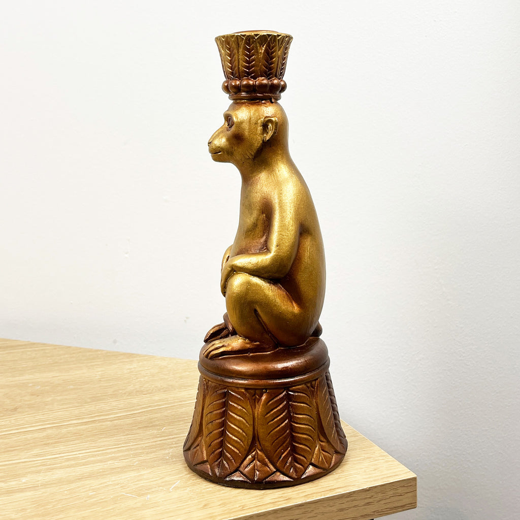 24cm Gold Monkey Candle Stick Holder - Resin