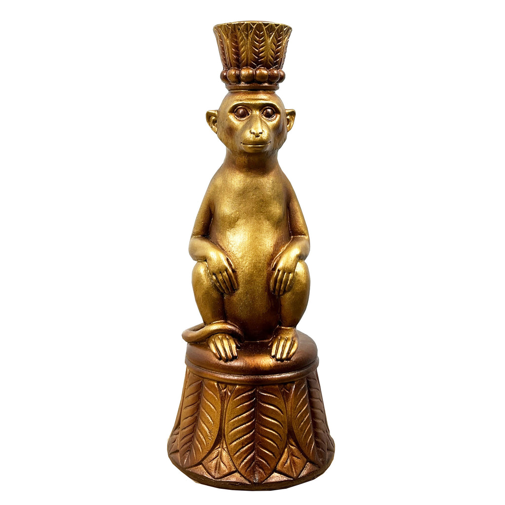 24cm Gold Monkey Candle Stick Holder - Resin