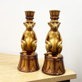 Set of 2 Gold Monkey Candle Stick Holders - Resin