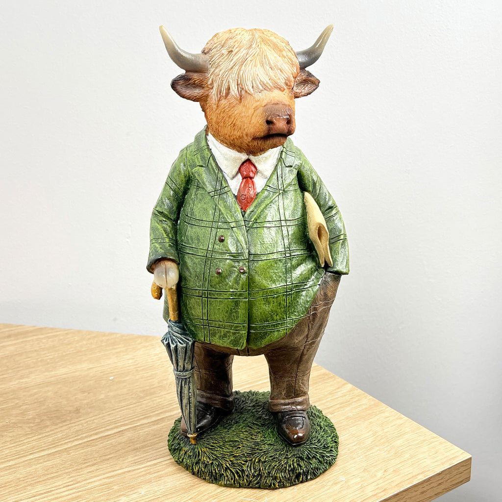 28cm Tall Country Gentlemen Highland Cow Ornament – Resin
