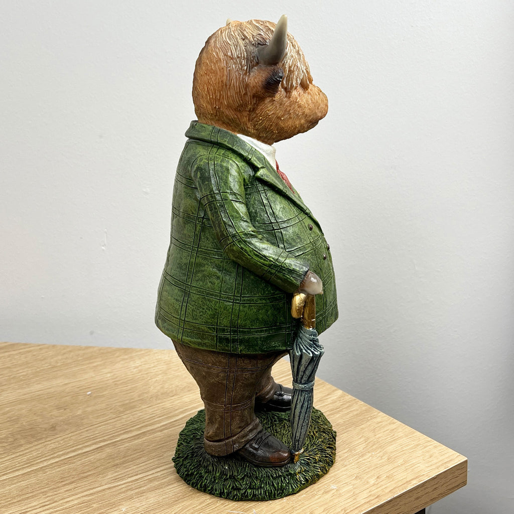 28cm Tall Country Gentlemen Highland Cow Ornament – Resin