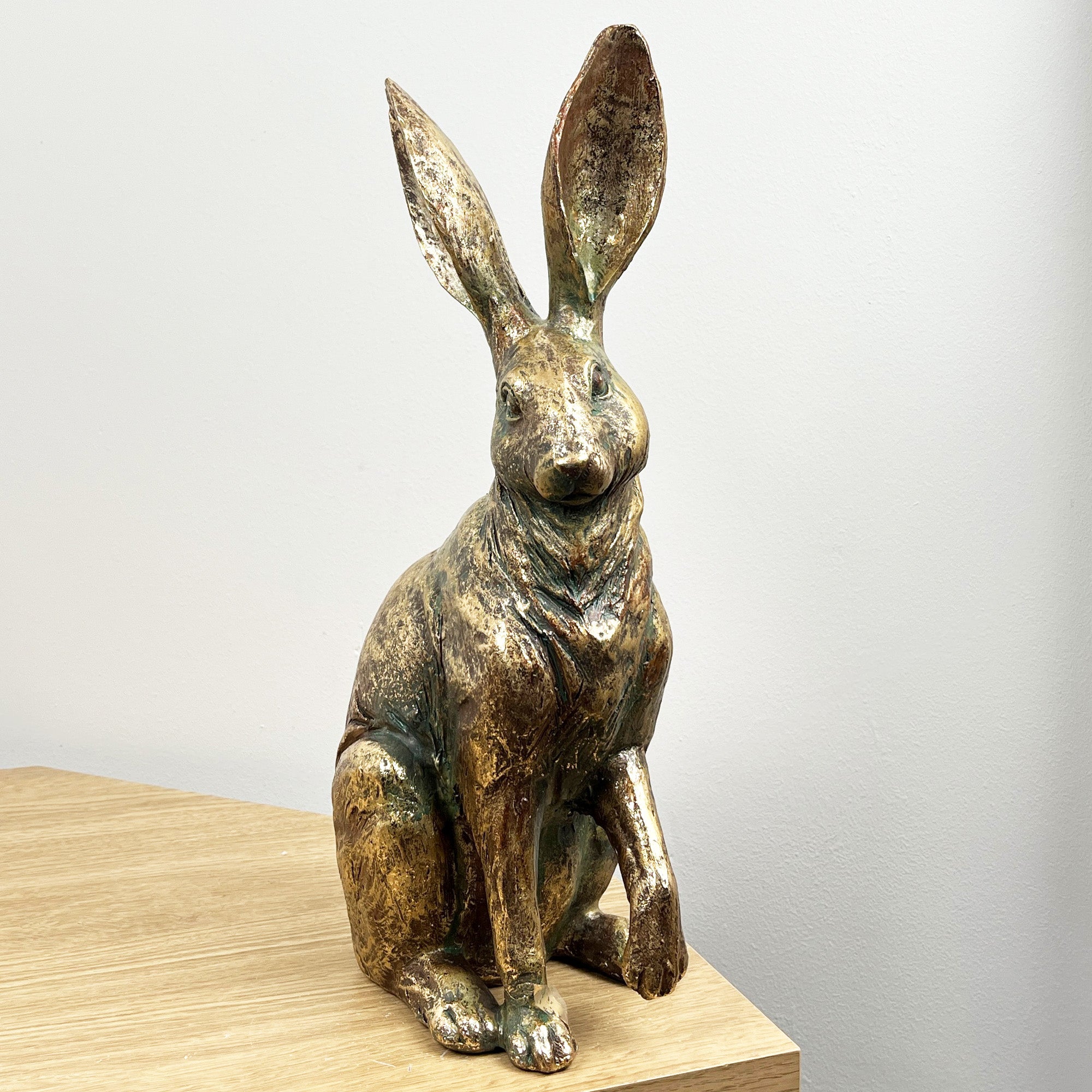 37.5cm Tall Large Bronze Coloured Hare Ornament – Resin