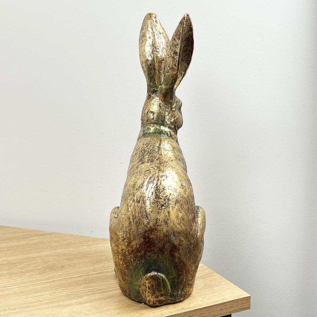 37.5cm Tall Large Bronze Coloured Hare Ornament – Resin