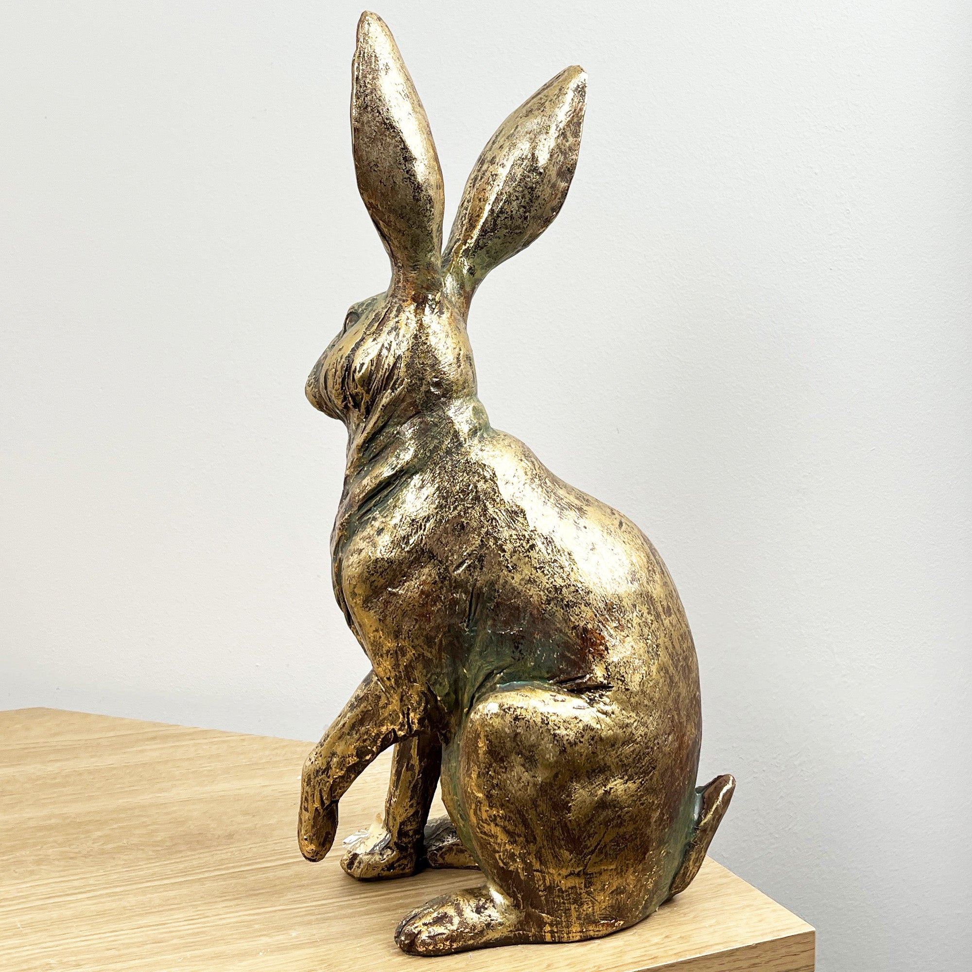 37.5cm Tall Large Bronze Coloured Hare Ornament – Resin