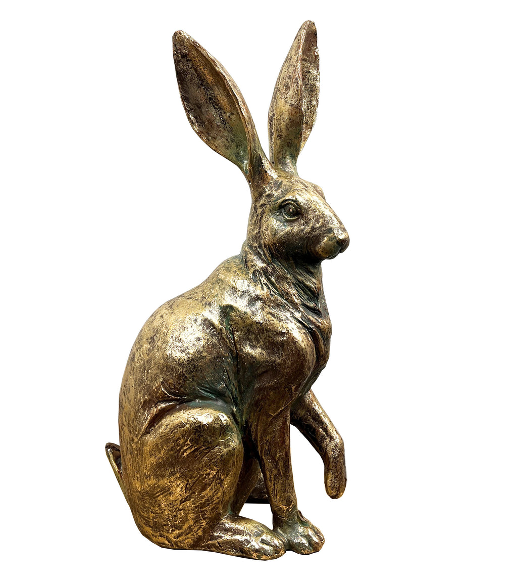37.5cm Tall Large Bronze Coloured Hare Ornament – Resin