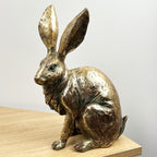 32cm Tall Large Bronze Coloured Hare Ornament – Resin