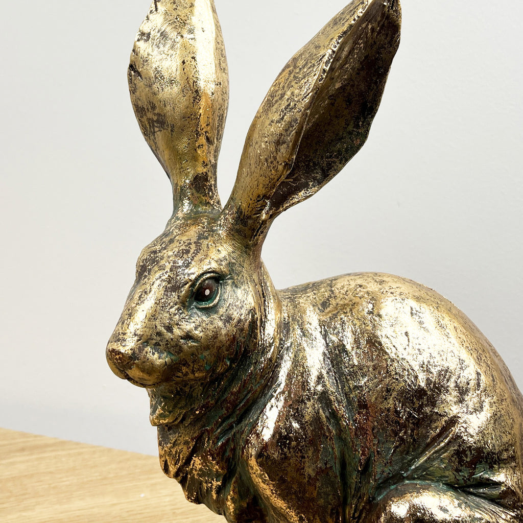 32cm Tall Large Bronze Coloured Hare Ornament – Resin