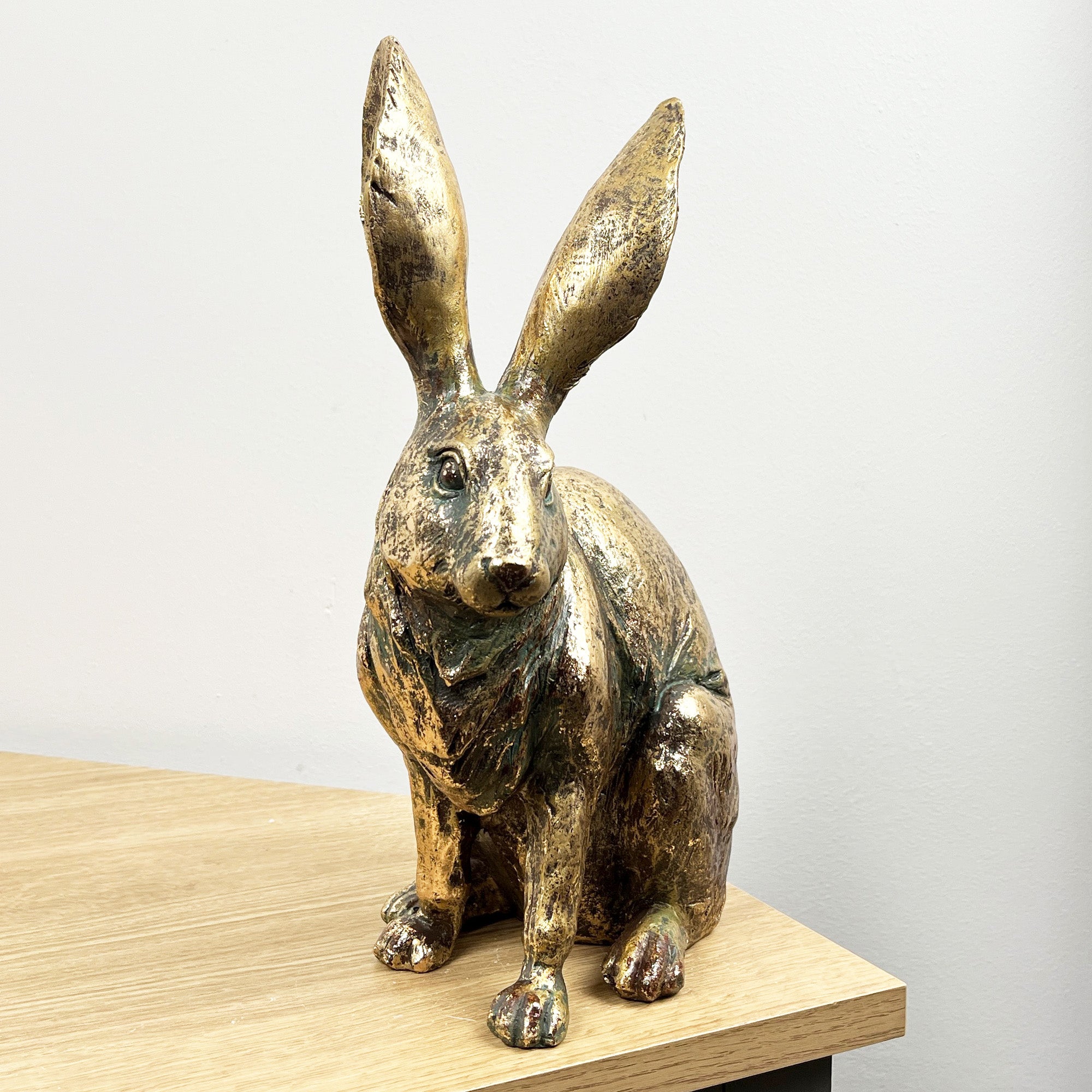 32cm Tall Large Bronze Coloured Hare Ornament – Resin