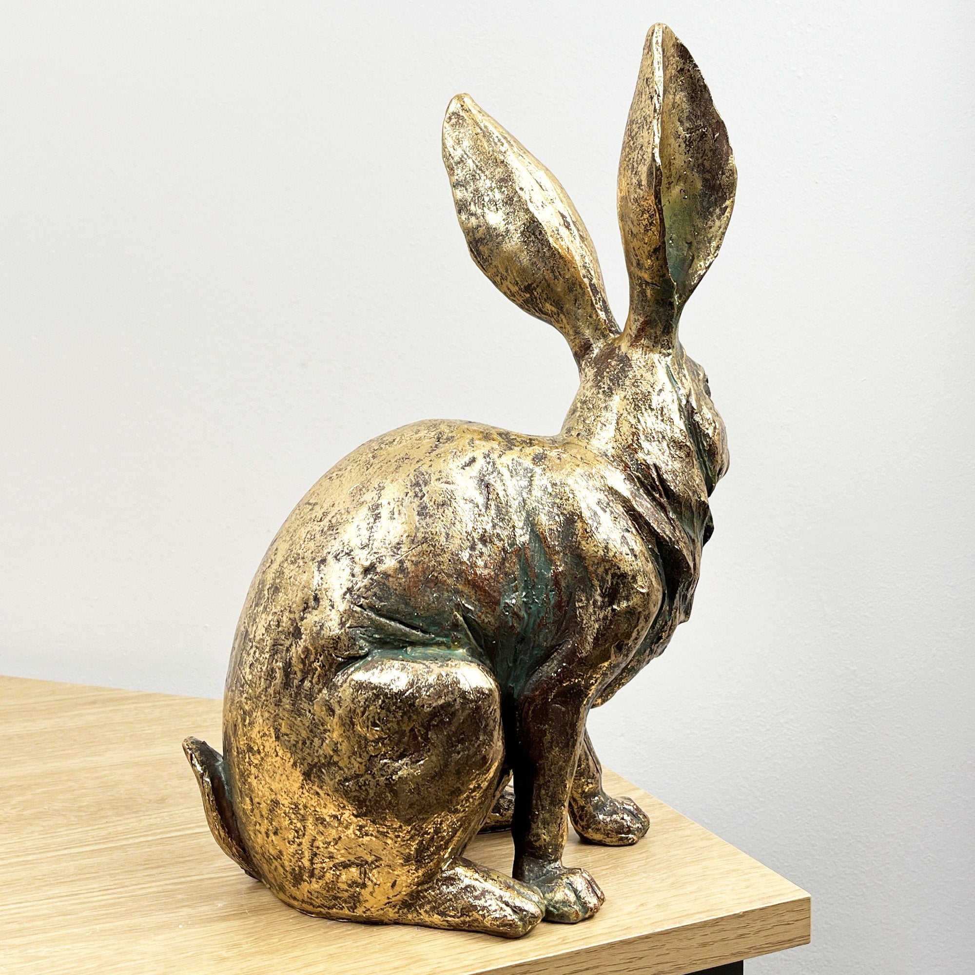 32cm Tall Large Bronze Coloured Hare Ornament – Resin