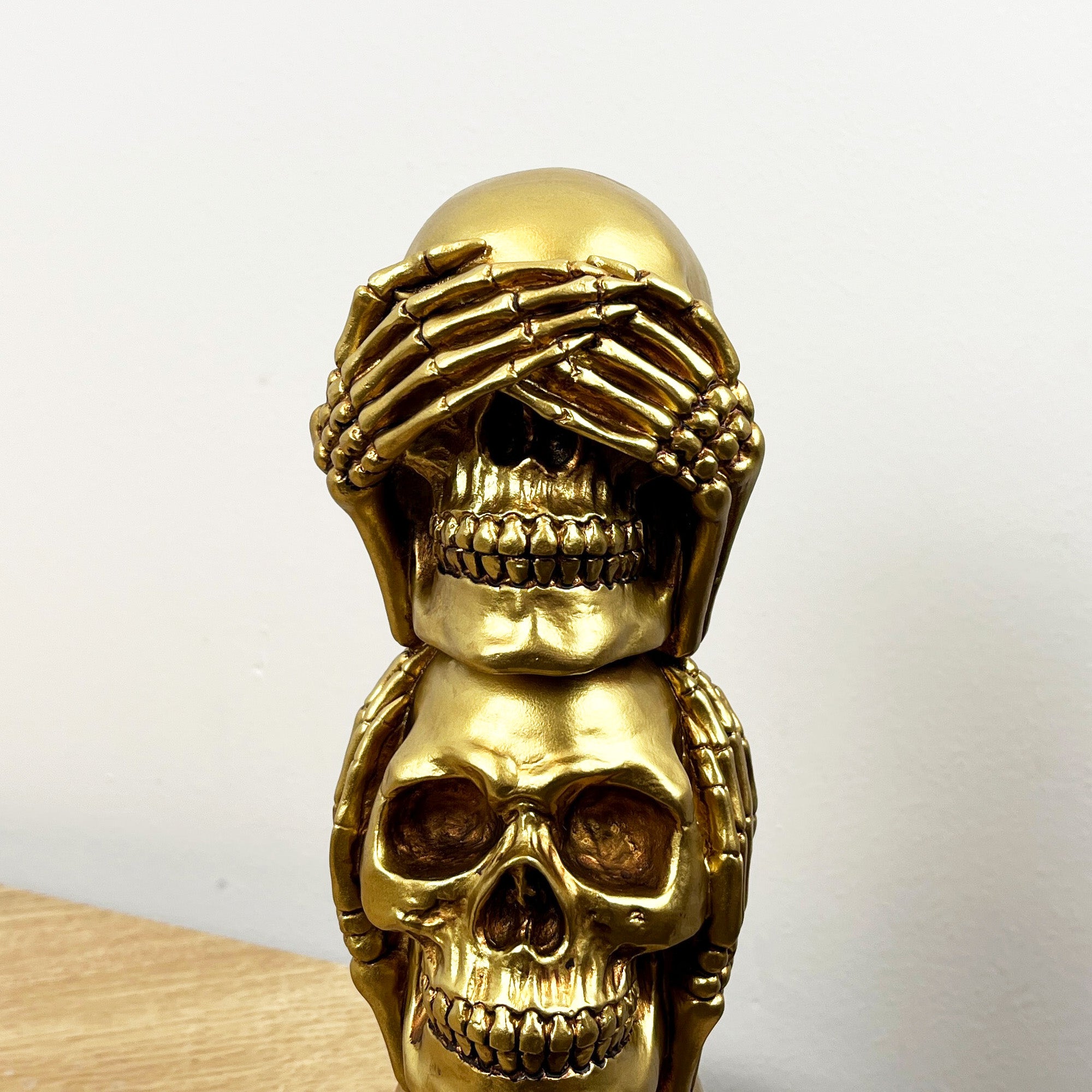 See Speak & Hear No Evil Gold Skull Totem Ornament – Resin