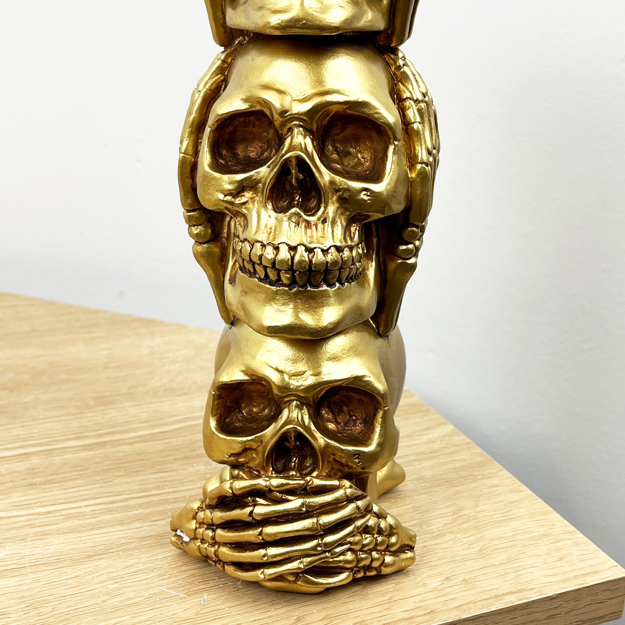 See Speak & Hear No Evil Gold Skull Totem Ornament – Resin