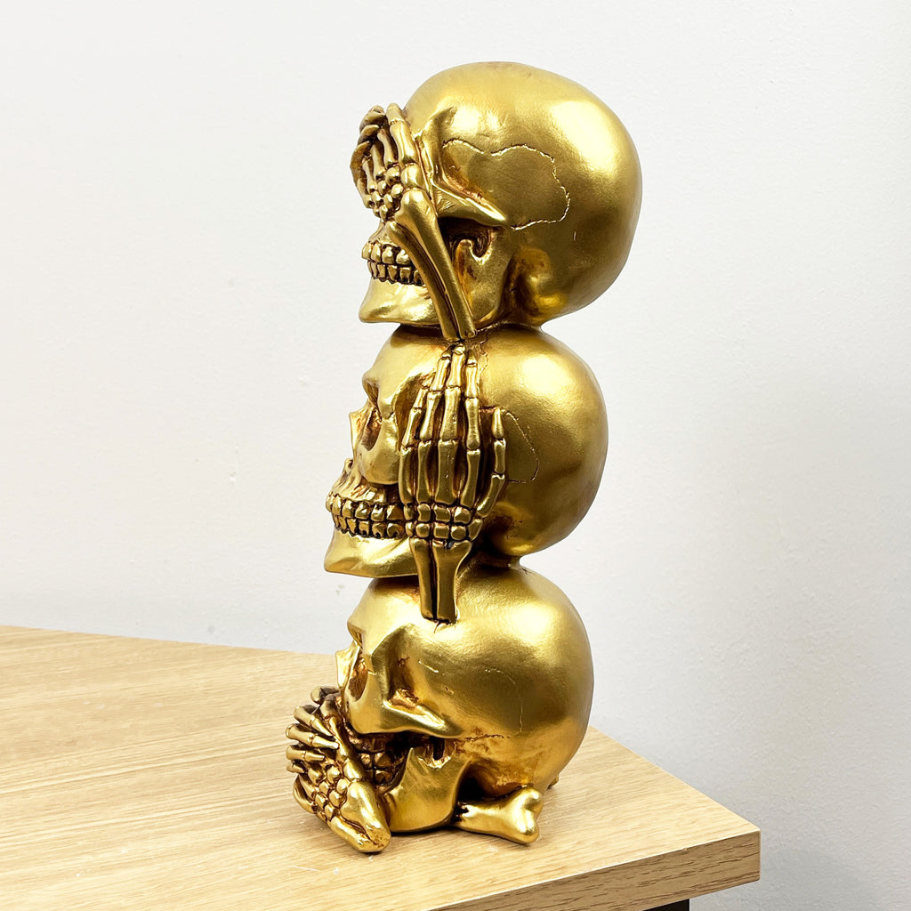 See Speak & Hear No Evil Gold Skull Totem Ornament – Resin