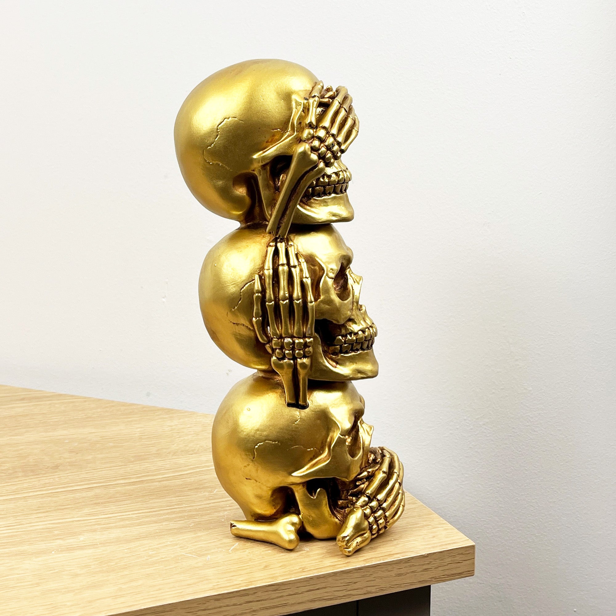 See Speak & Hear No Evil Gold Skull Totem Ornament – Resin