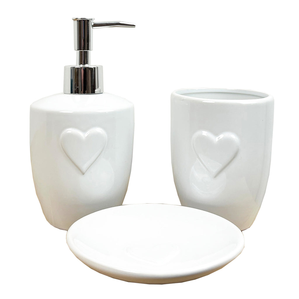 3 Piece Bathroom Sink Accessories Set – White Heart