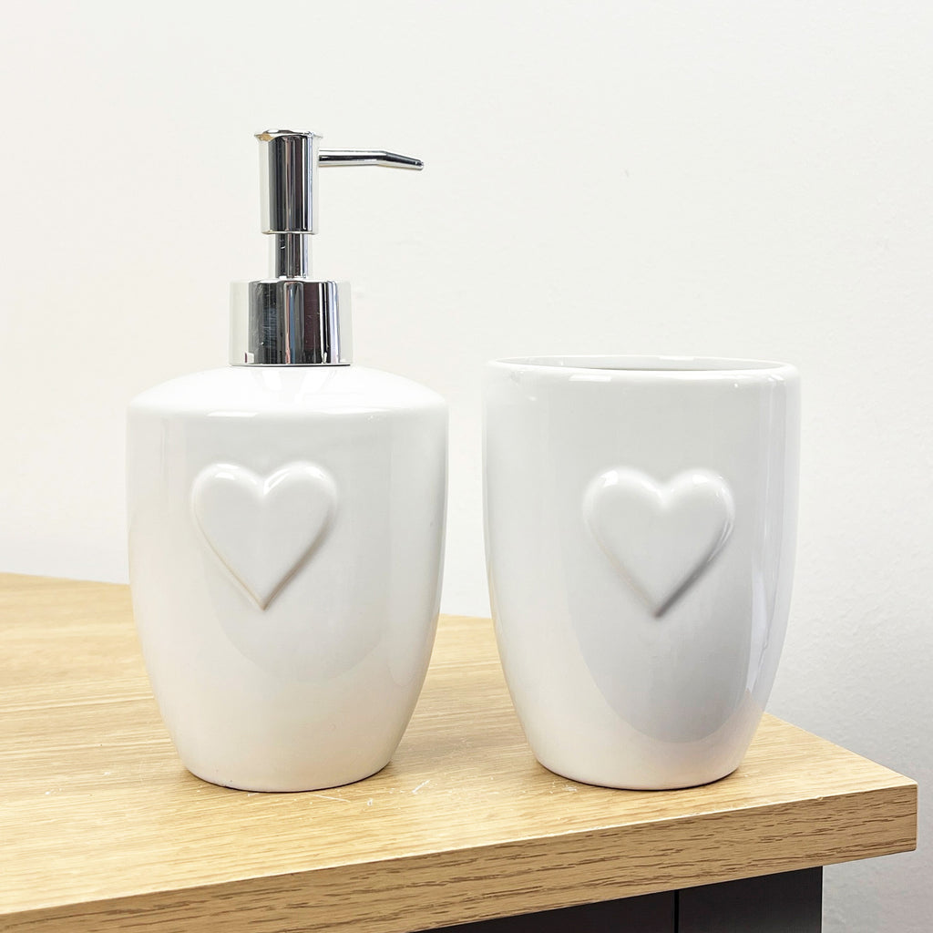 2 Piece Bathroom Sink Accessories Set – White Heart